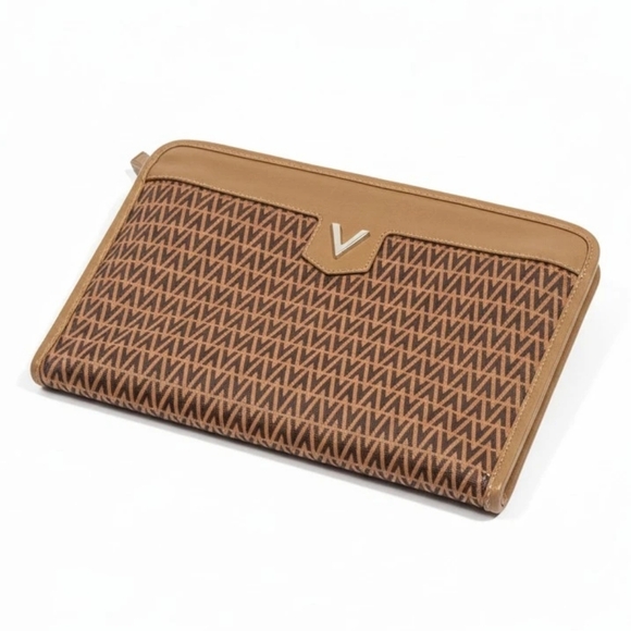 MARIO VALENTINO V-Pattern Tan and Brown Clutch - Picture 2 of 12